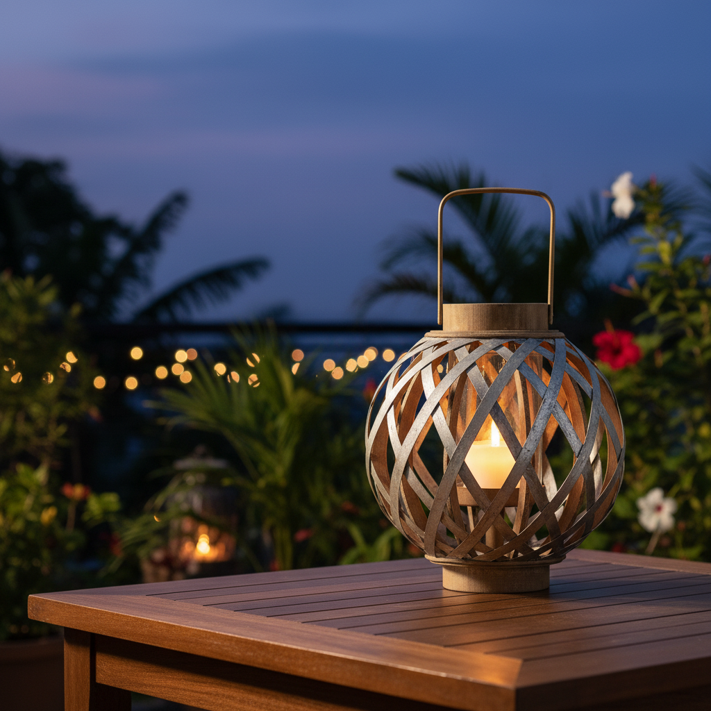 Farol decorativo en una terraza cálida