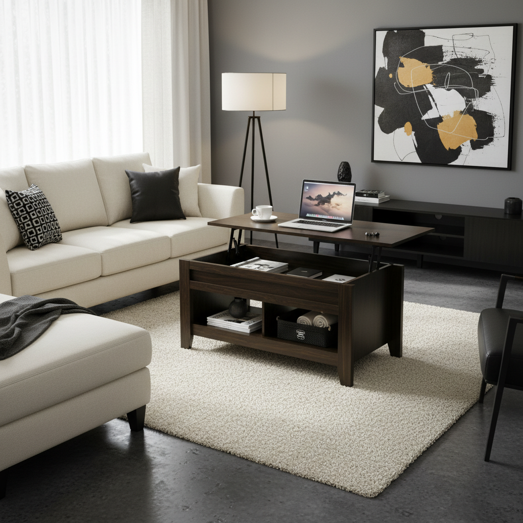 HOMCOM Lift Top Coffee Table with Hidden Storage Compartment and Open